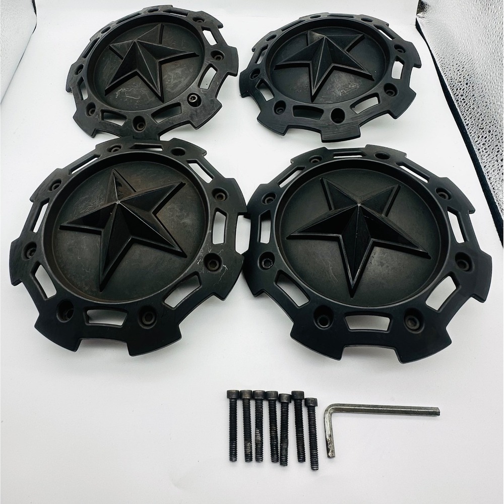 XD Series Rockstar Matte Black Wheel Center Caps Set of 4 CAP-M-955 S1403-09 - Picture 2 of 10